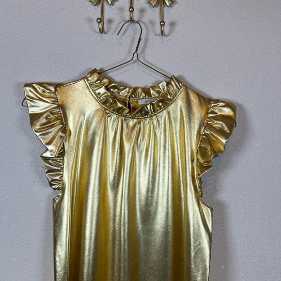 JODIFL Metallic Gold Ruffle Sleeve Mini Dress. Perfect party dress. Size S - Picture 2 of 5